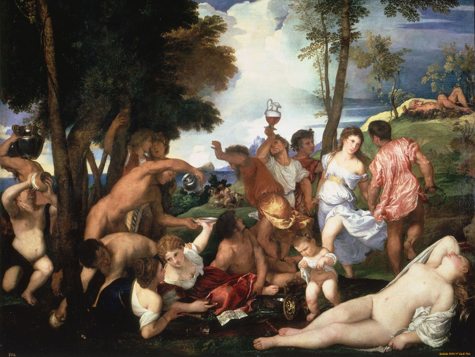 bacchanal, of, the, andrians, , tiziano, vecellio, 